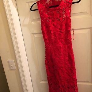 red lace midi dress